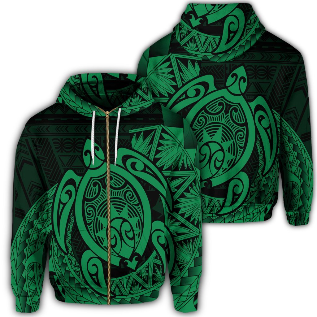 Hawaii Polynesian Turtle Zip Hoodie Green Unisex Art - Polynesian Pride