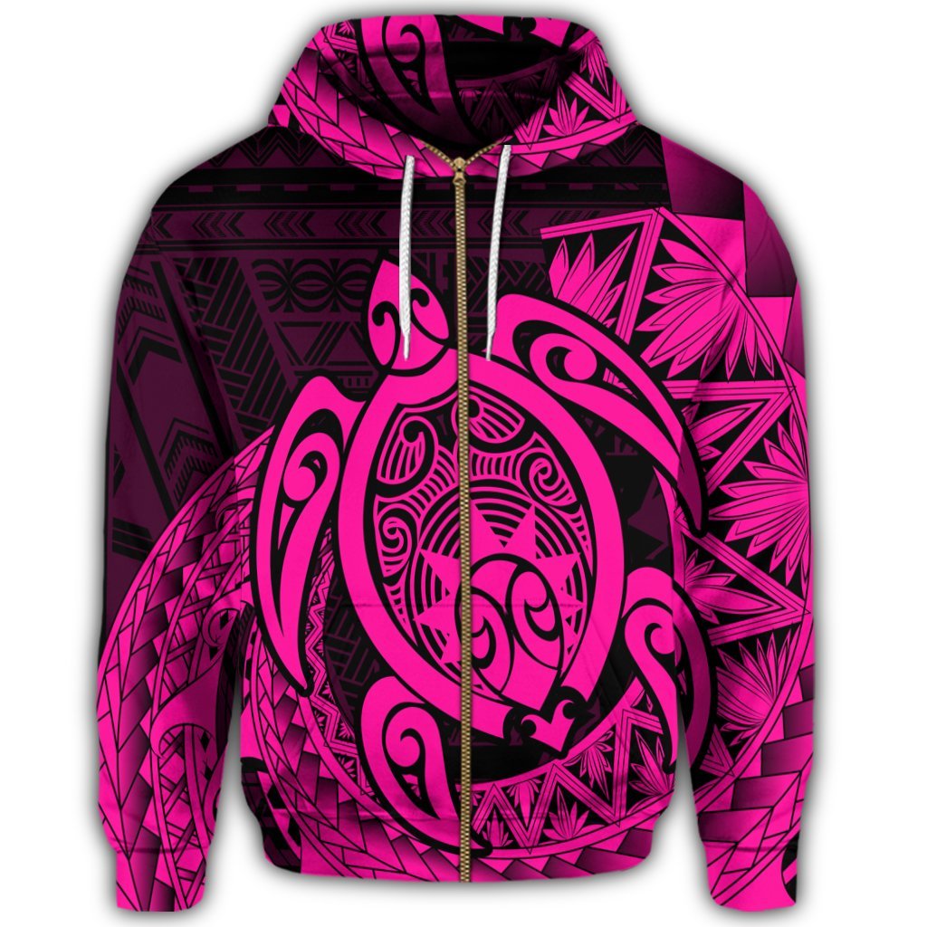 Hawaii Polynesian Turtle Zip Hoodie Pink - Polynesian Pride