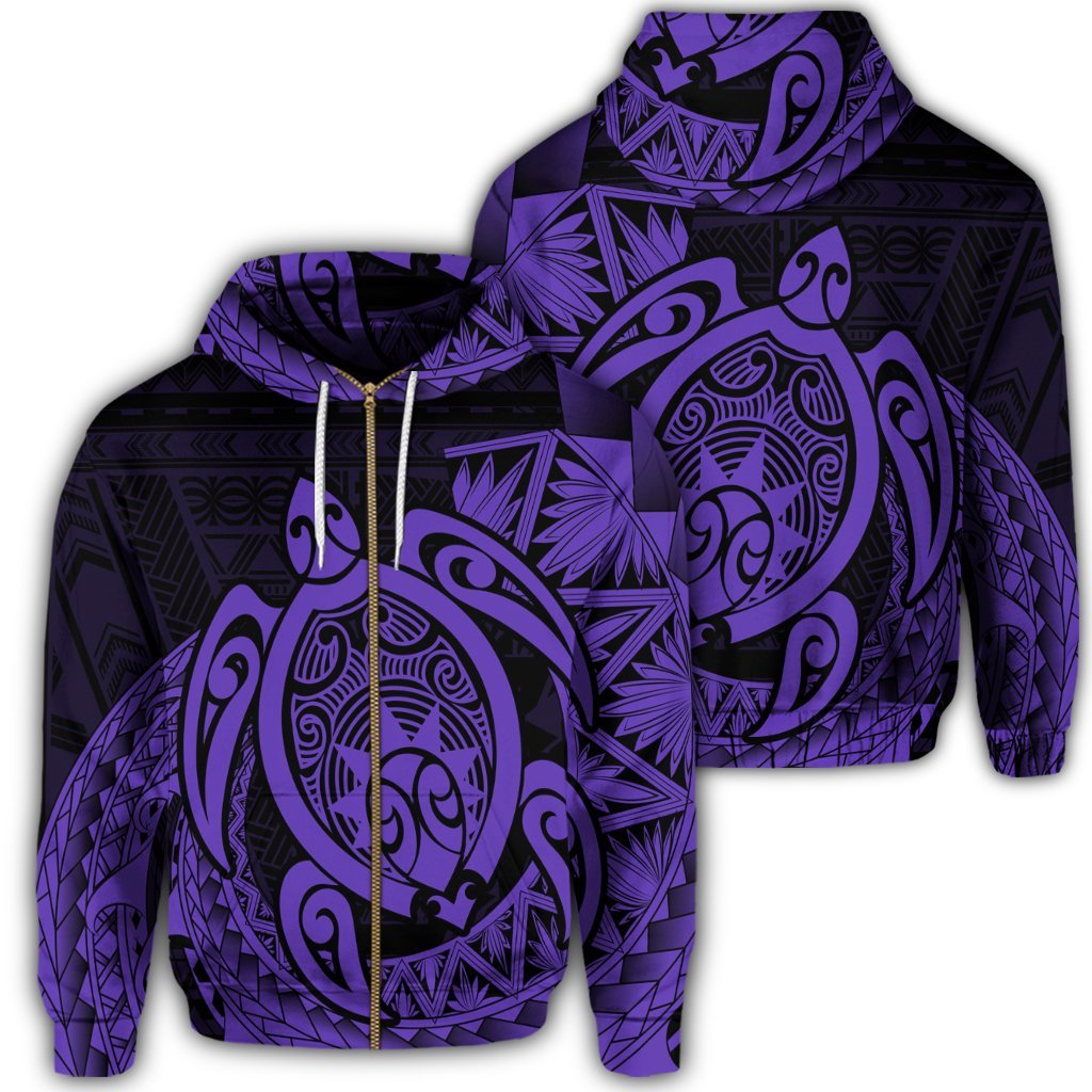 Hawaii Polynesian Turtle Zip Hoodie Purple Unisex Art - Polynesian Pride
