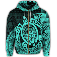 Hawaii Polynesian Turtle Zip Hoodie Turquoise - Polynesian Pride