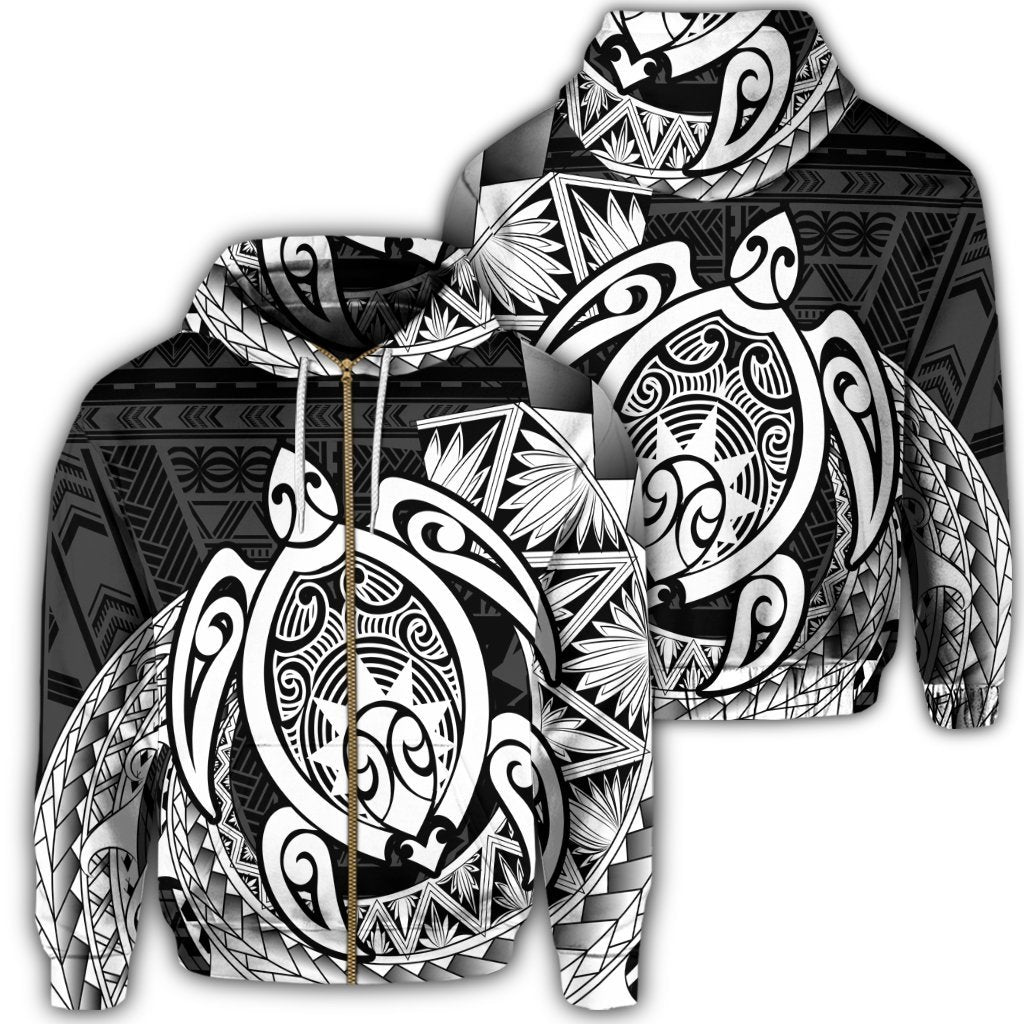 Hawaii Polynesian Turtle Zip Hoodie White Unisex Art - Polynesian Pride