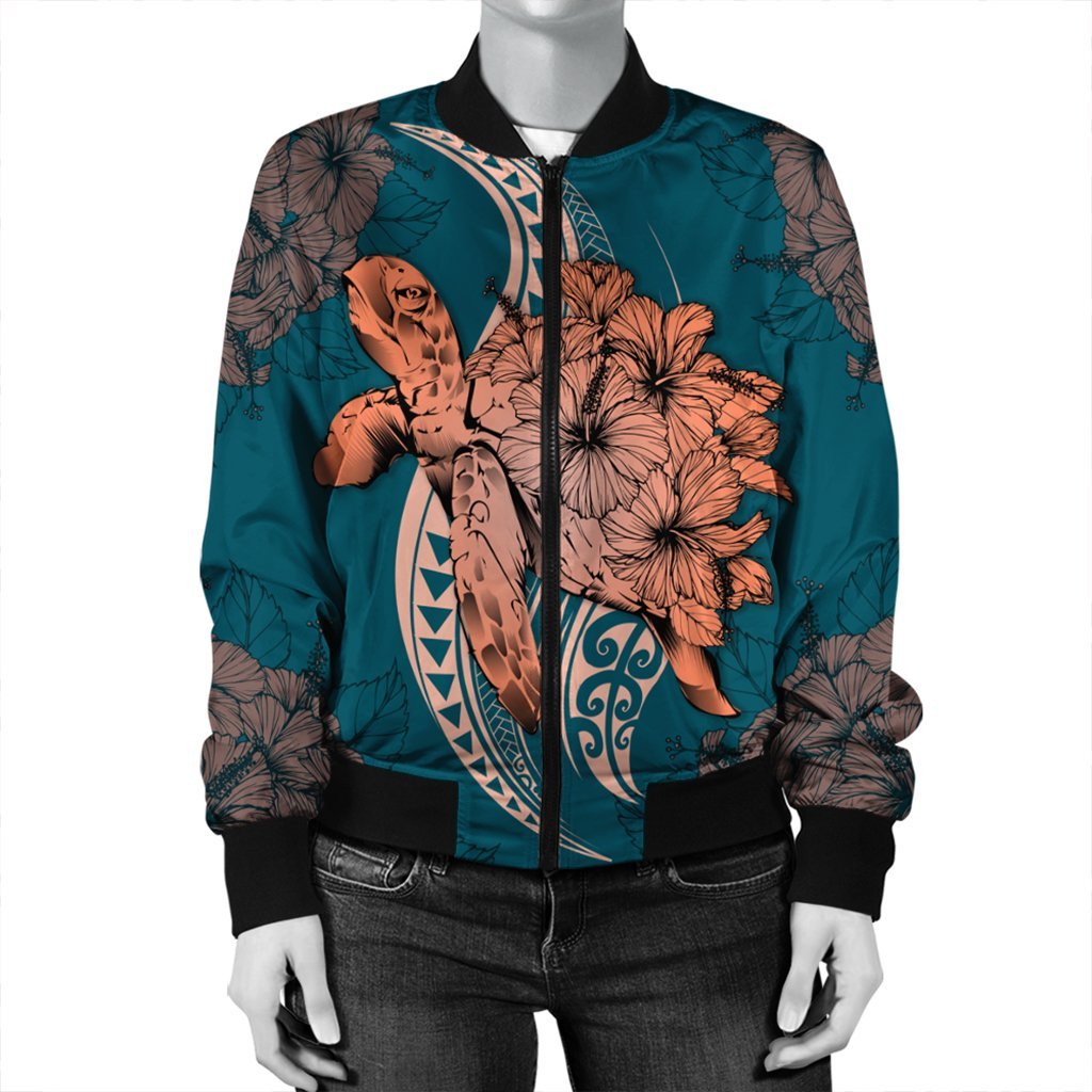 Hawaii Polynesian Turtle Hibiscus Bomber Jacket - AH - Polynesian Pride