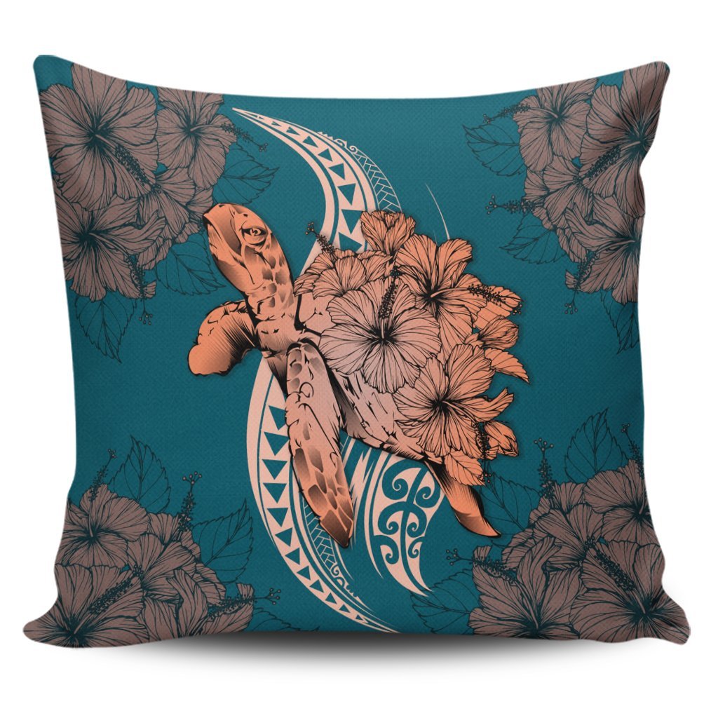 Hawaii Polynesian Turtle Hibiscus Pillow Covers - AH Pillow Covers Black - Polynesian Pride