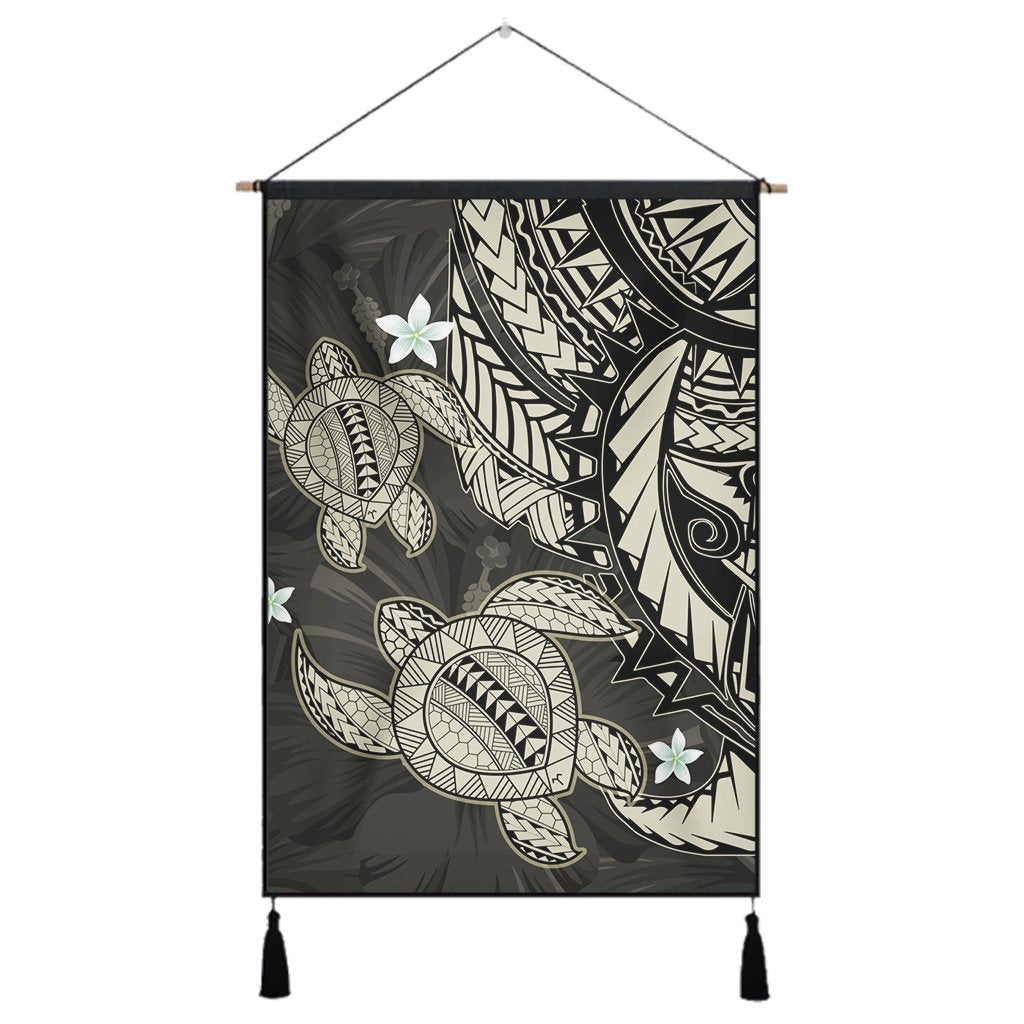 Hawaii Polynesian Turtle Hibiscus Hanging Poster - Beige - AH Hanging Poster Cotton And Linen - Polynesian Pride