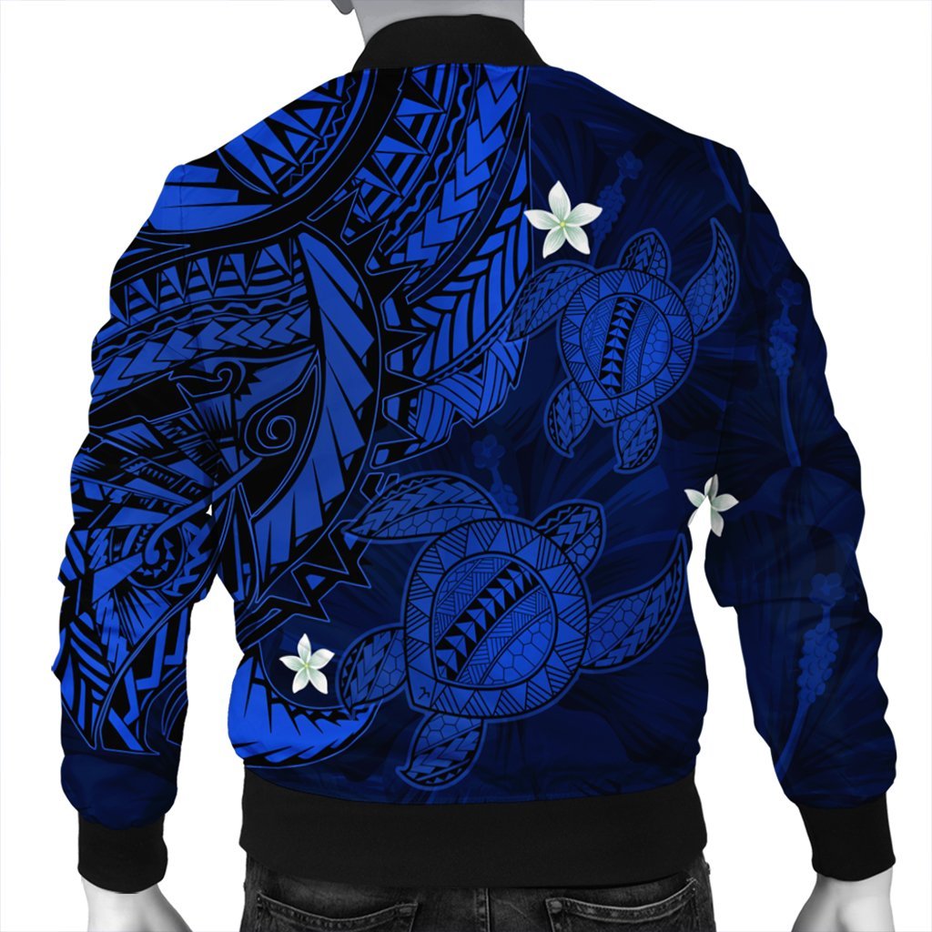 Hawaii Polynesian Turtle Hibiscus Bomber Jacket - Blue - AH - Polynesian Pride