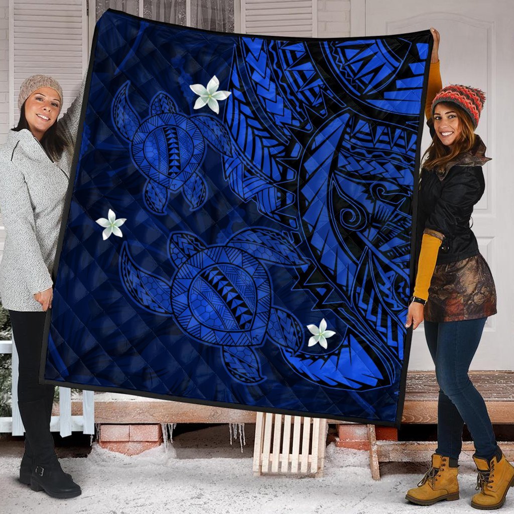 Hawaii Polynesian Turtle Hibiscus Premium Quilts - Blue - AH - Polynesian Pride