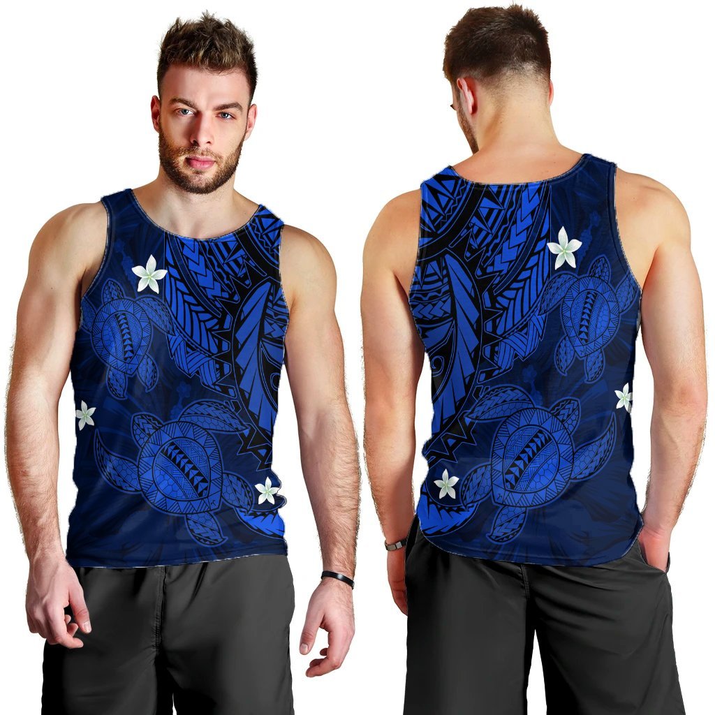 Hawaii Polynesian Turtle Hibiscus Tank Top - Blue - AH - Polynesian Pride