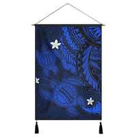 Hawaii Polynesian Turtle Hibiscus Hanging Poster - Blue - AH Hanging Poster Cotton And Linen - Polynesian Pride
