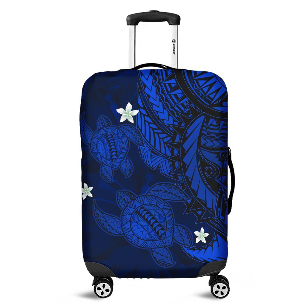 Hawaii Polynesian Turtle Hibiscus Luggage Covers - Blue - AH Black - Polynesian Pride