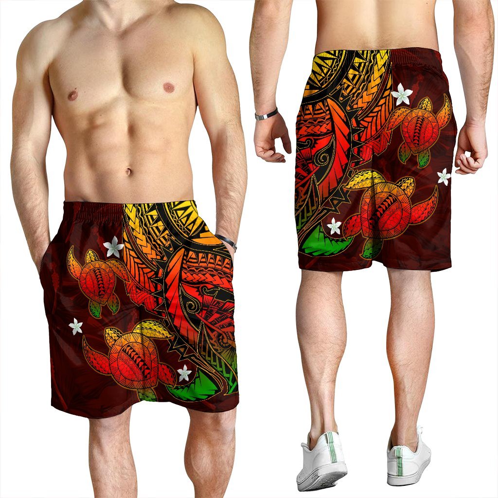 Hawaii Polynesian Turtle Hibiscus Men's Shorts - Color Flag - AH - Polynesian Pride