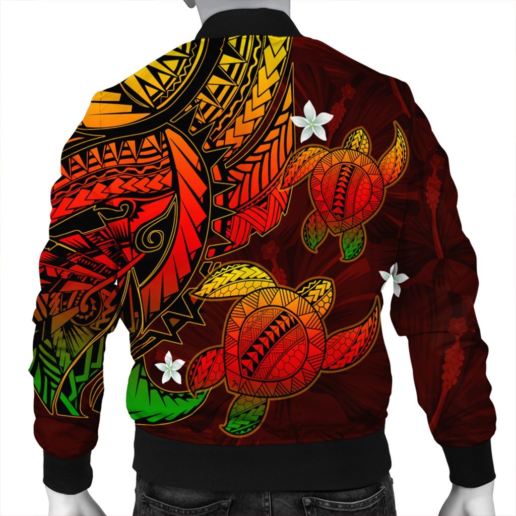 Hawaii Polynesian Turtle Hibiscus Bomber Jacket - Color Flag - AH - Polynesian Pride
