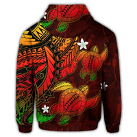 Hawaii Zip Hoodie Polynesian Turtle with Hibiscus Color Flag - Polynesian Pride