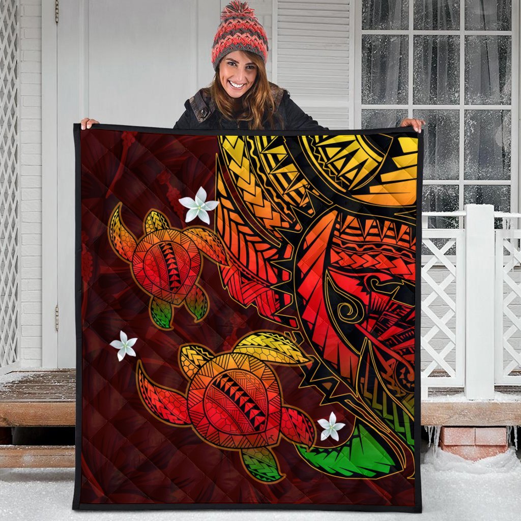 Hawaii Polynesian Turtle Hibiscus Premium Quilts - Color Flag - AH - Polynesian Pride
