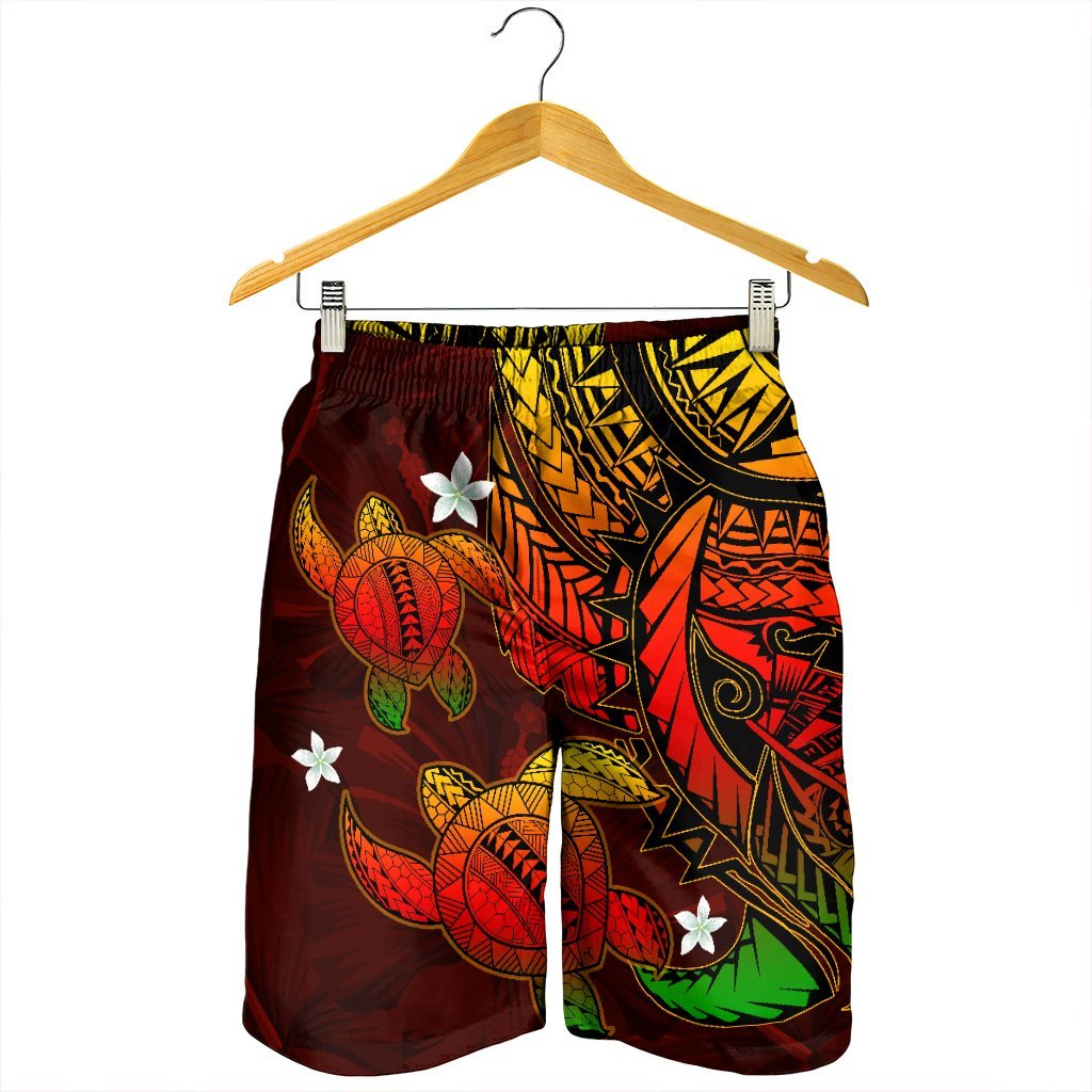 Hawaii Polynesian Turtle Hibiscus Men's Shorts - Color Flag - AH - Polynesian Pride