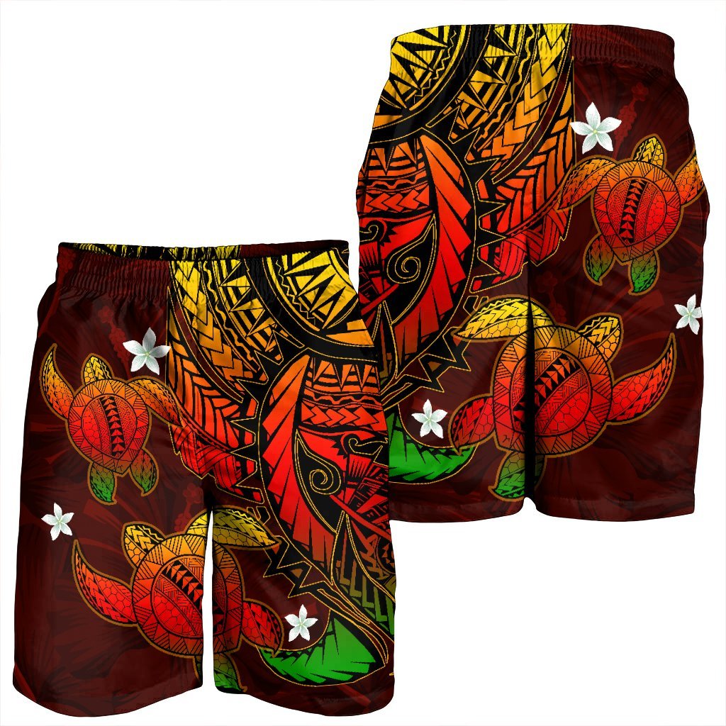 Hawaii Polynesian Turtle Hibiscus Men's Shorts - Color Flag - AH - Polynesian Pride