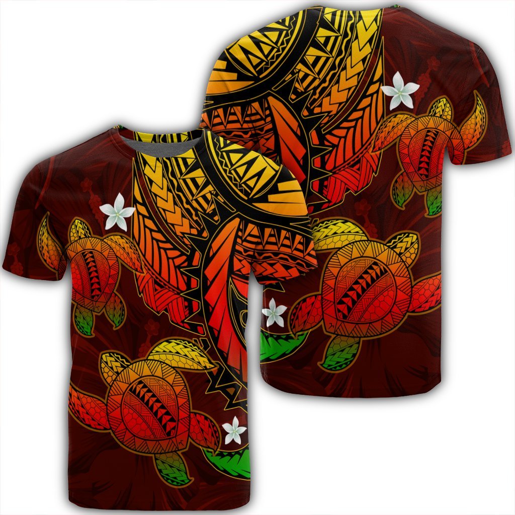 Hawaii Polynesian Turtle Hibiscus T Shirt Color Flag Unisex Black - Polynesian Pride