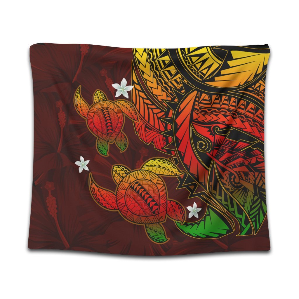 Hawaii Polynesian Turtle Hibiscus Tapestry - Color Flag - AH Wall Tapestry Black - Polynesian Pride
