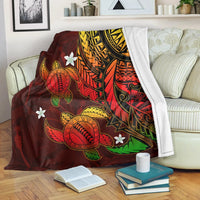 Hawaii Polynesian Turtle Hibiscus Premium Blankets - Color Flag - AH White - Polynesian Pride