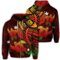 Hawaii Zip Hoodie Polynesian Turtle with Hibiscus Color Flag Unisex Art - Polynesian Pride