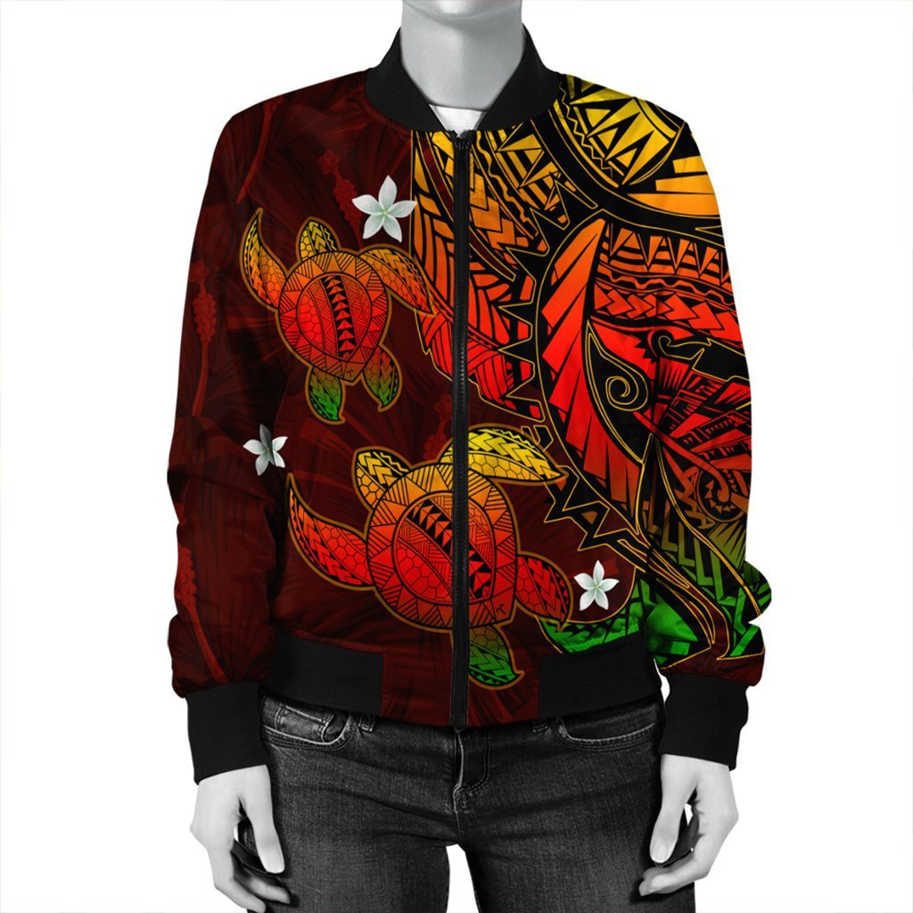 Hawaii Polynesian Turtle Hibiscus Bomber Jacket - Color Flag - AH - Polynesian Pride