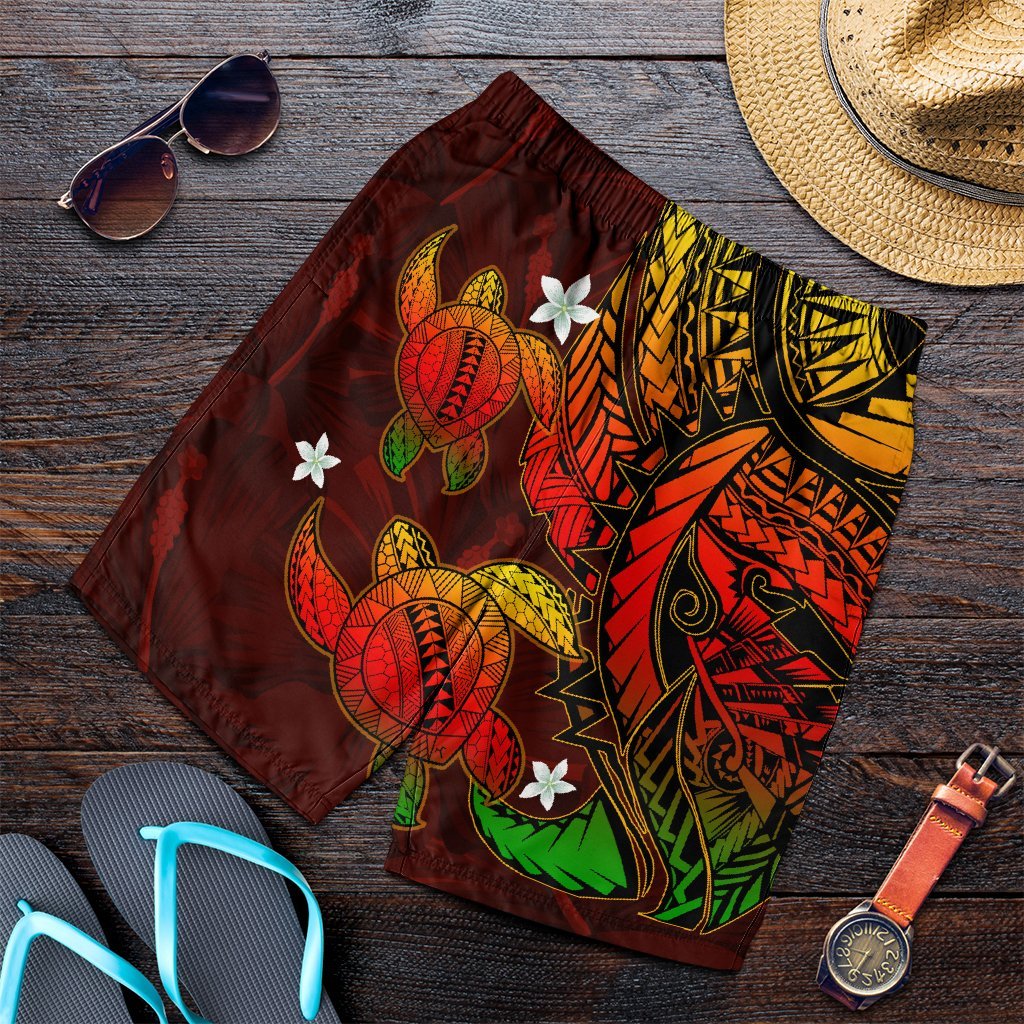 Hawaii Polynesian Turtle Hibiscus Men's Shorts - Color Flag - AH Art - Polynesian Pride