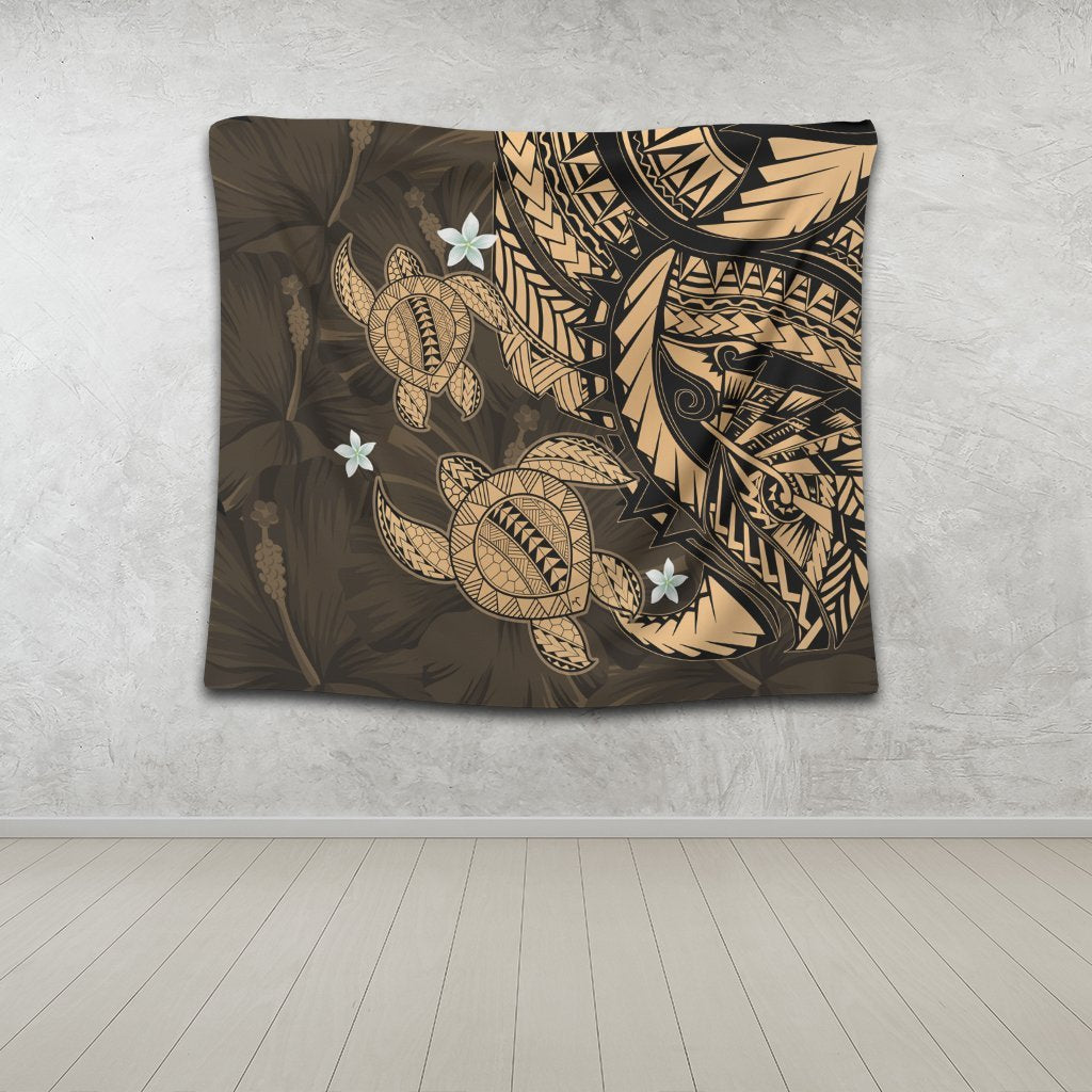 Hawaii Polynesian Turtle Hibiscus Tapestry - Gold - AH - Polynesian Pride