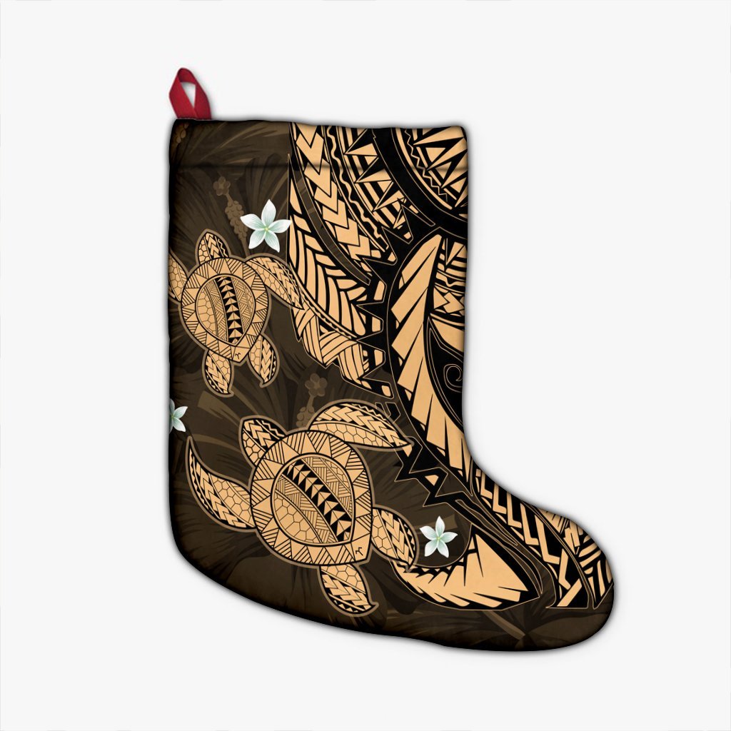 Hawaii Polynesian Turtle Hibiscus Christmas Stocking - Gold - AH Christmas Stocking 26 X 42 cm Black - Polynesian Pride