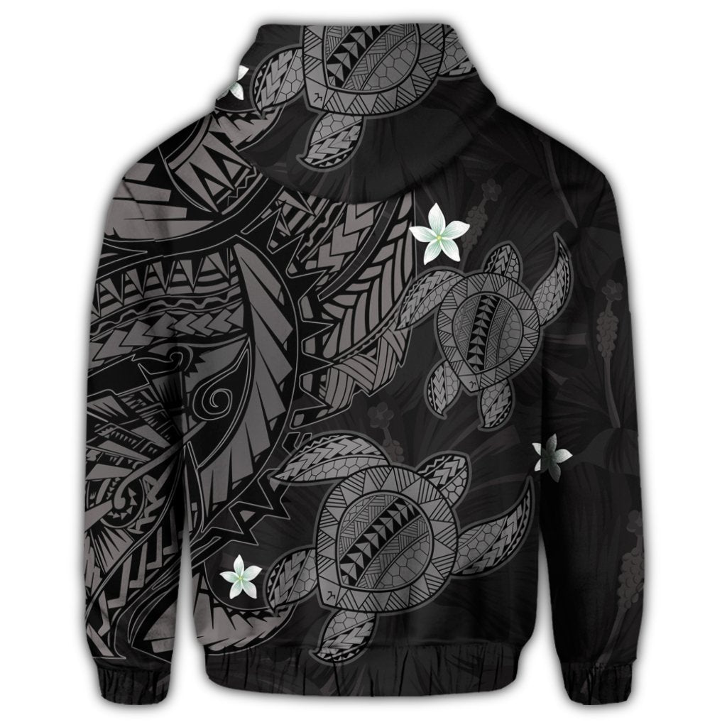 Hawaii Zip Hoodie Polynesian Turtle with Hibiscus Gray - Polynesian Pride