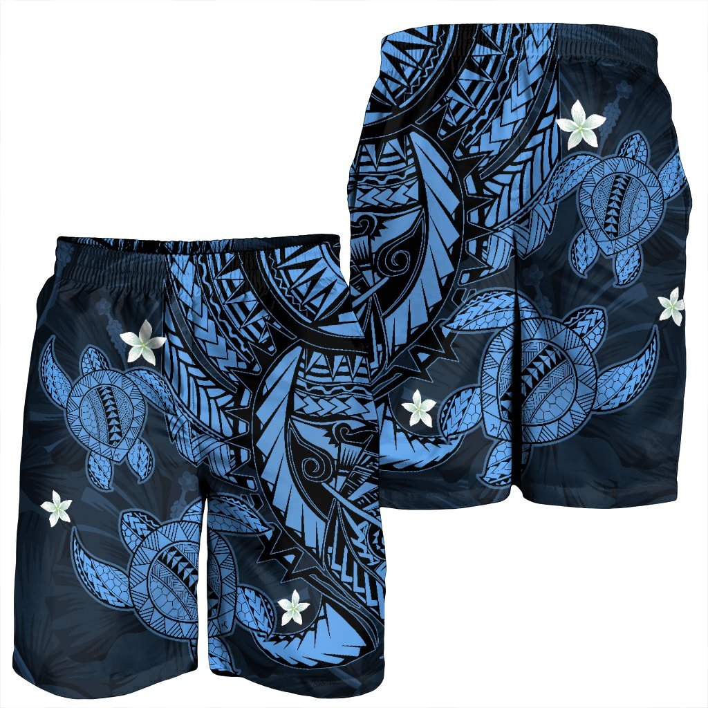 Hawaii Polynesian Turtle Hibiscus Men's Shorts - Pastel Blue - AH - Polynesian Pride