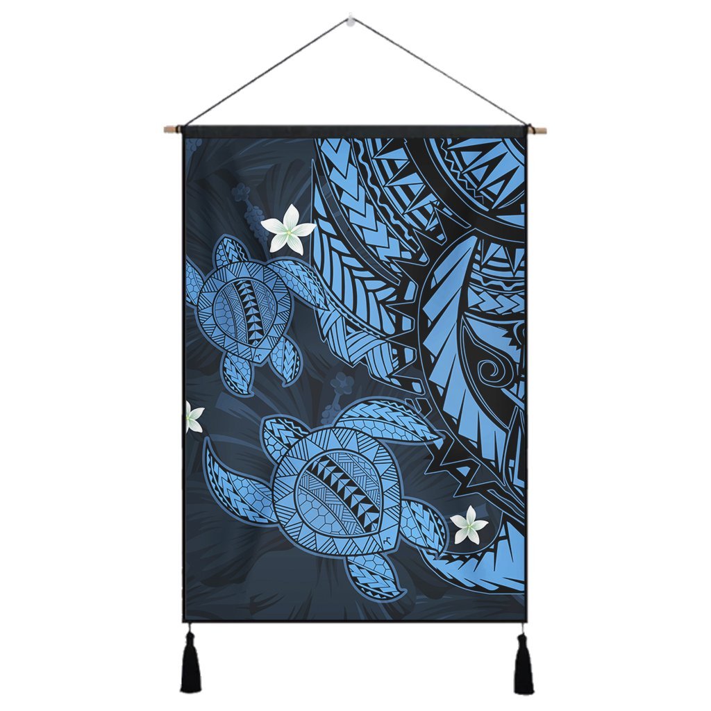 Hawaii Polynesian Turtle Hibiscus Hanging Poster - Pastel Blue - AH Hanging Poster Cotton And Linen - Polynesian Pride