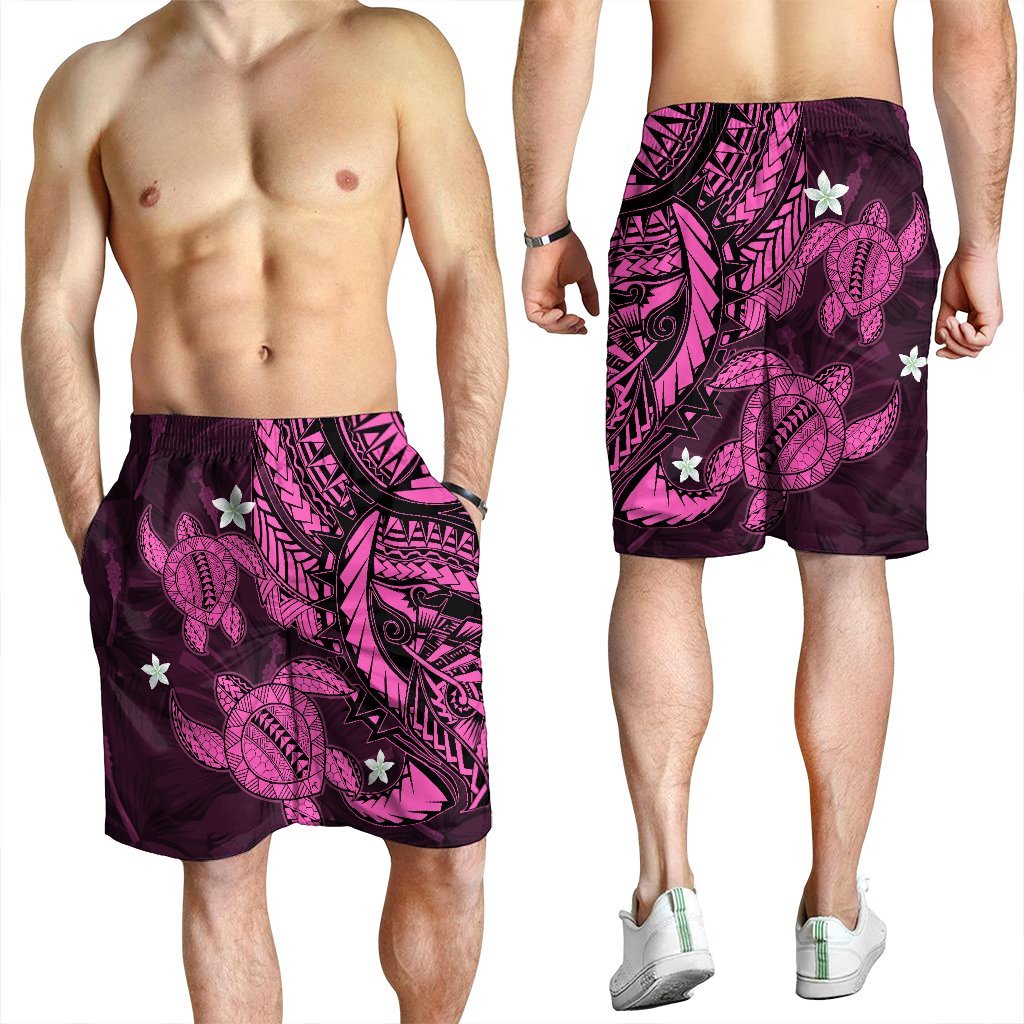 Hawaii Polynesian Turtle Hibiscus Men's Shorts - Pink - AH - Polynesian Pride