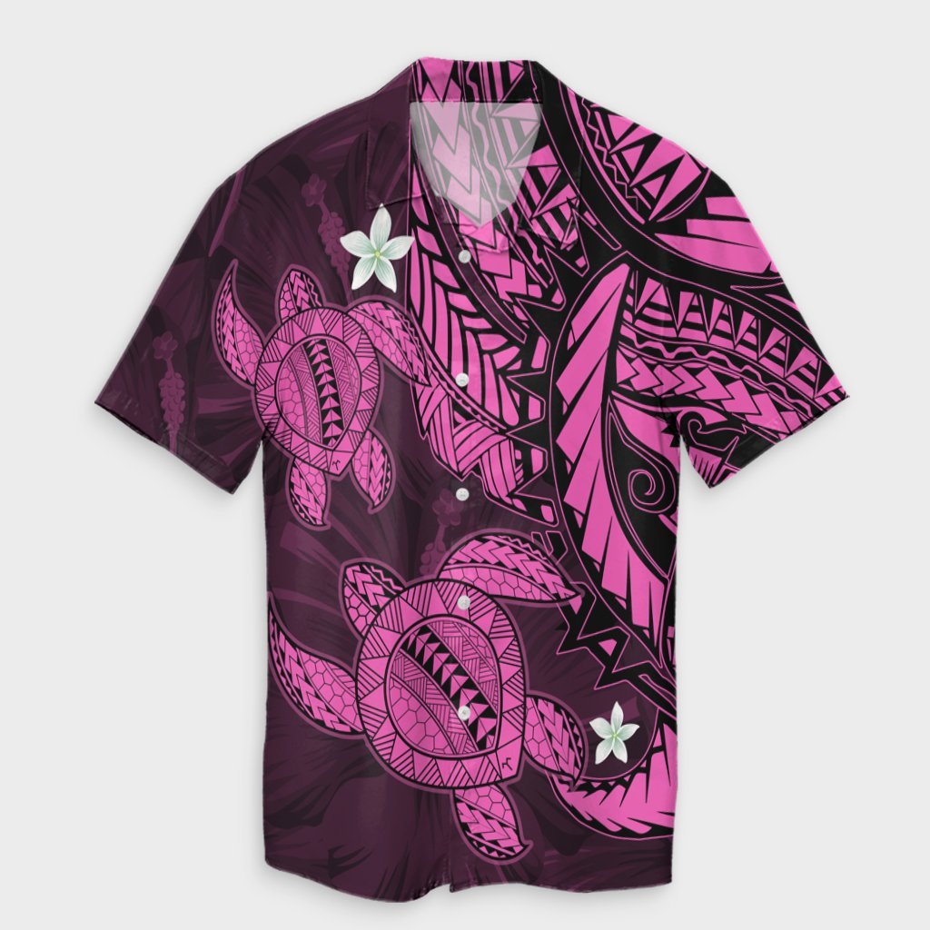 Hawaii Polynesian Turtle Hibiscus Hawaiian Shirt - Pink - AH Unisex Black - Polynesian Pride