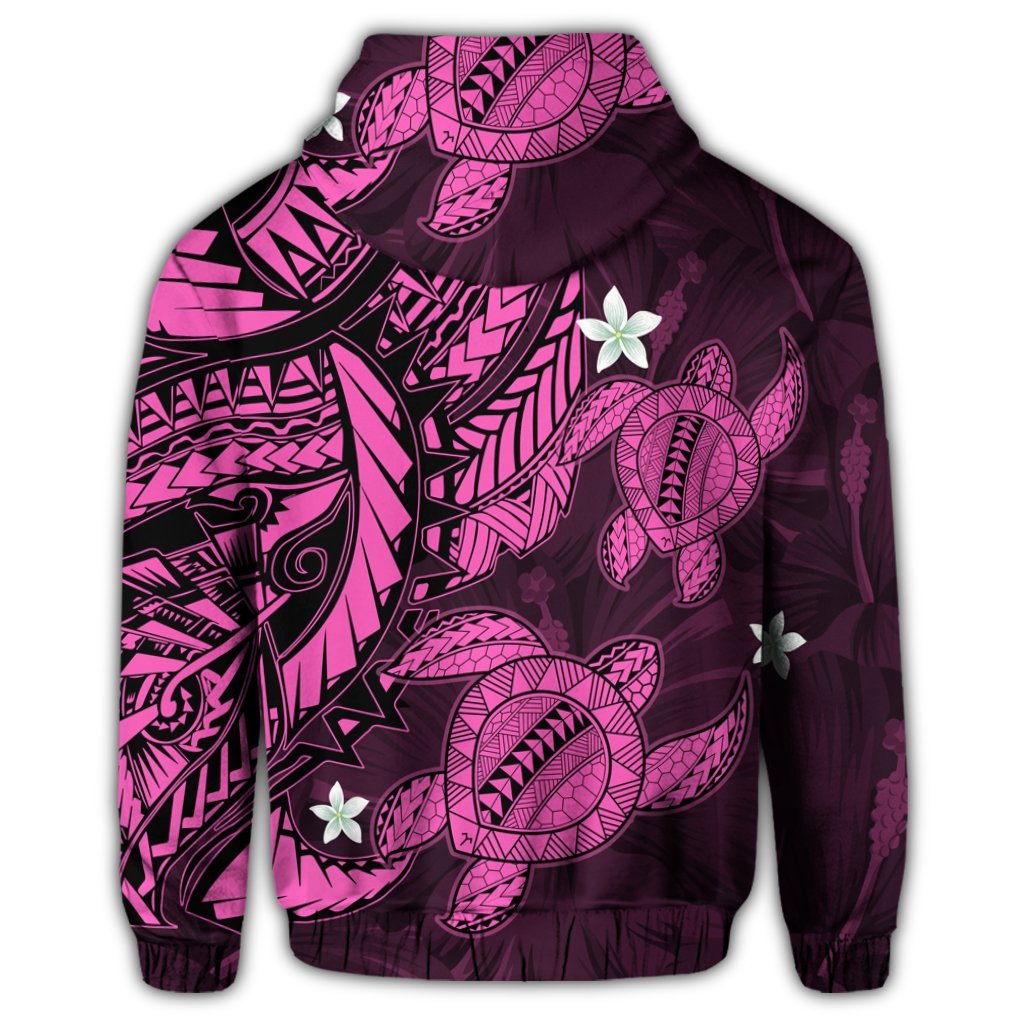 Hawaii Zip Hoodie Polynesian Turtle with Hibiscus Pink - Polynesian Pride