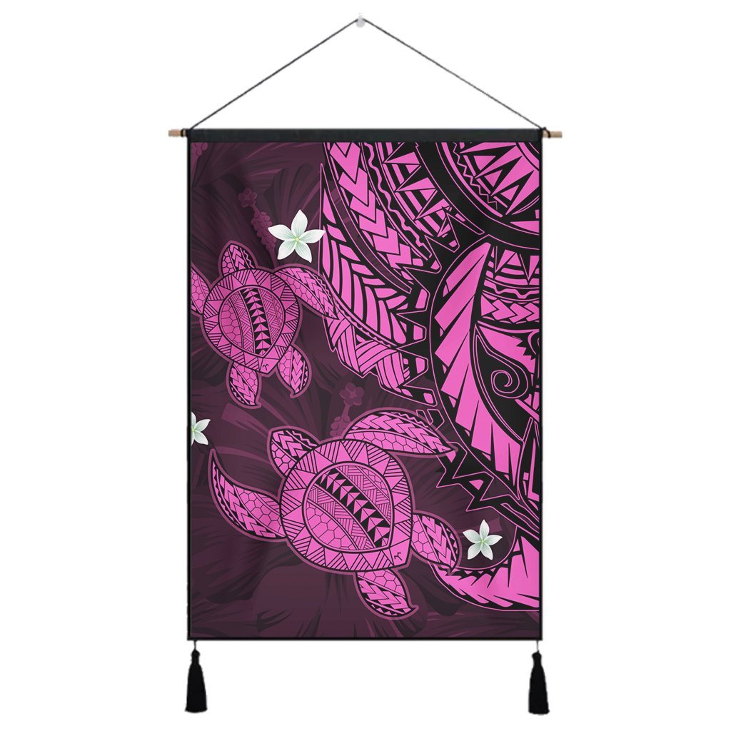 Hawaii Polynesian Turtle Hibiscus Hanging Poster - Pink - AH Hanging Poster Cotton And Linen - Polynesian Pride