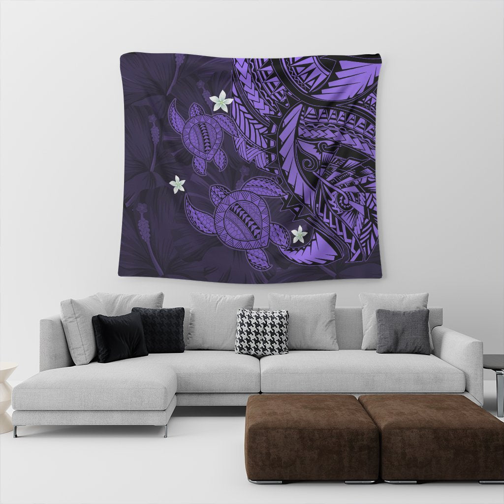 Hawaii Polynesian Turtle Hibiscus Tapestry - Purple - AH - Polynesian Pride