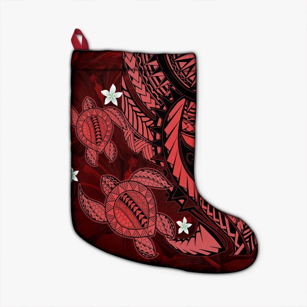 Hawaii Polynesian Turtle Hibiscus Christmas Stocking - Red - AH Christmas Stocking 26 X 42 cm Black - Polynesian Pride