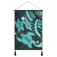 Hawaii Polynesian Turtle Hibiscus Hanging Poster - Turquoise - AH Hanging Poster Cotton And Linen - Polynesian Pride