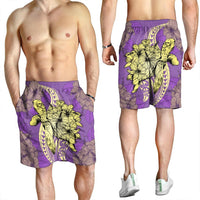 Hawaii Polynesian Turtle Hibiscus Men's Shorts - Yellow - AH - Polynesian Pride