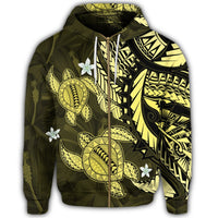 Hawaii Zip Hoodie Polynesian Turtle with Hibiscus Yelow - Polynesian Pride