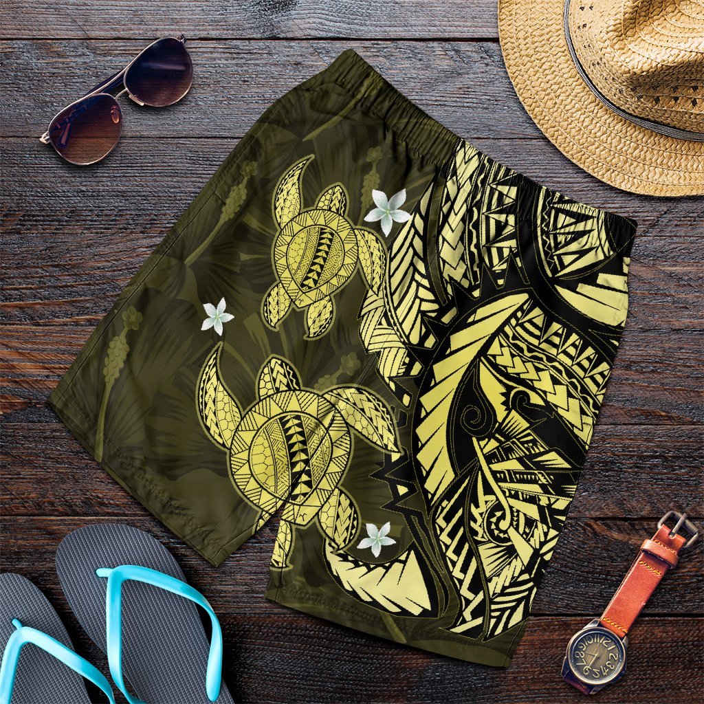 Hawaii Polynesian Turtle Hibiscus Men's Shorts - Yelow - AH Art - Polynesian Pride