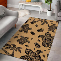 Hawaii Polynesian Turtle Palm And Sea Pebbles Gold Area Rug - AH - Polynesian Pride