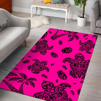 Hawaii Polynesian Turtle Palm And Sea Pebbles Pink Area Rug - AH - Polynesian Pride
