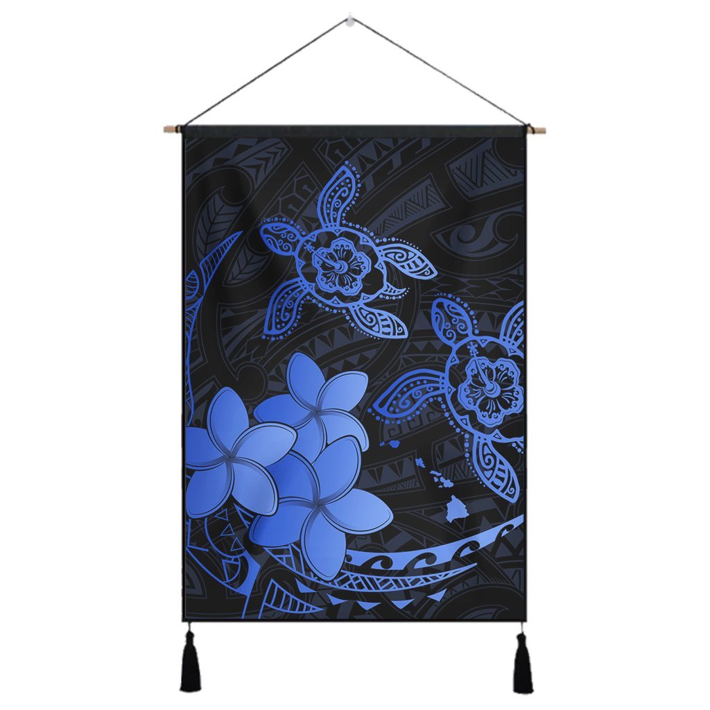 Hawaii Polynesian Turtle Plumeria Hanging Poster - Pog Style Blue - AH Hanging Poster Cotton And Linen - Polynesian Pride