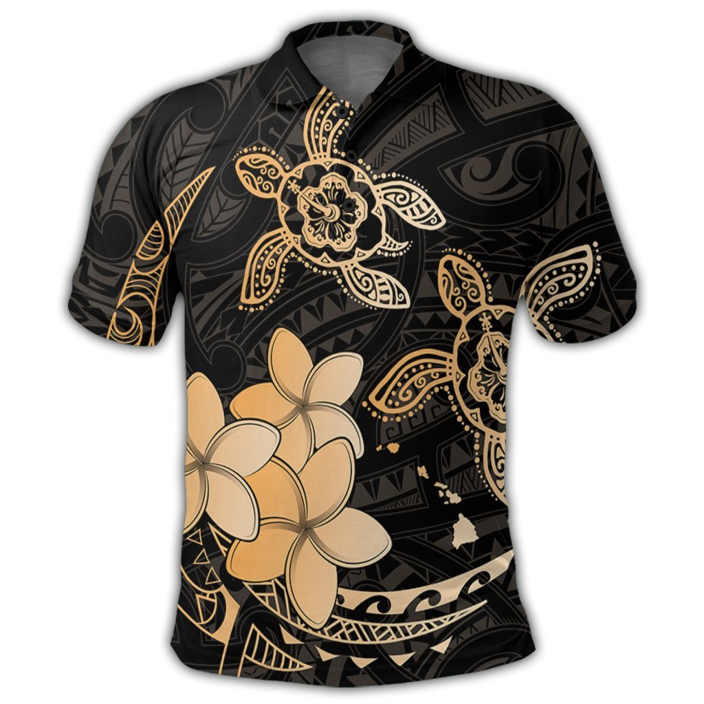 Hawaii Polynesian Turtle Plumeria Polo Shirt Pog Style Gold - Polynesian Pride