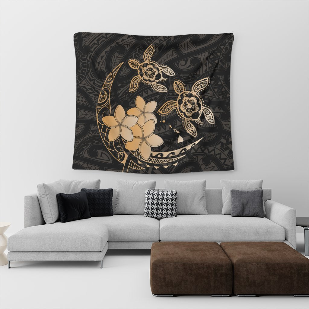 Hawaii Polynesian Turtle Plumeria Tapestry - Pog Style Gold - AH - Polynesian Pride