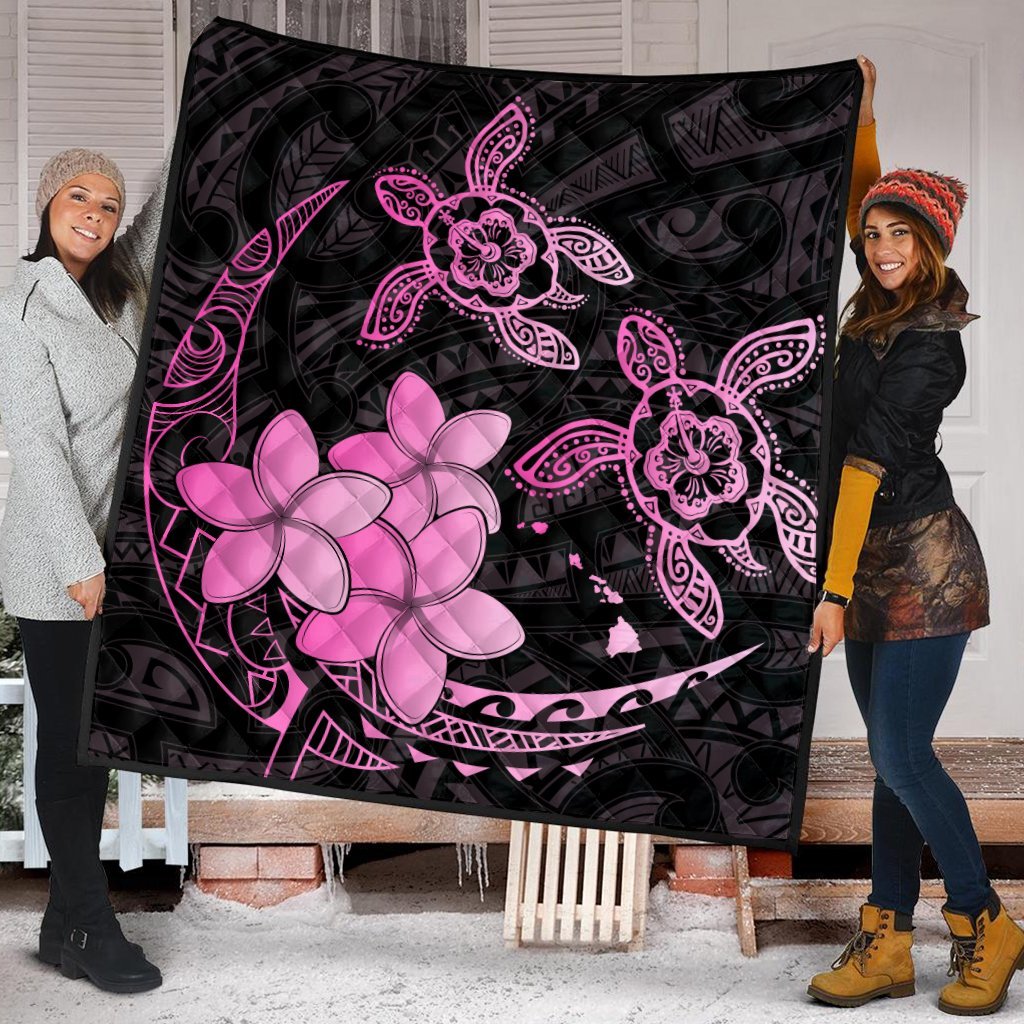 Hawaii Polynesian Turtle Plumeria Premium Quilts - Pog Style Pink - AH - Polynesian Pride