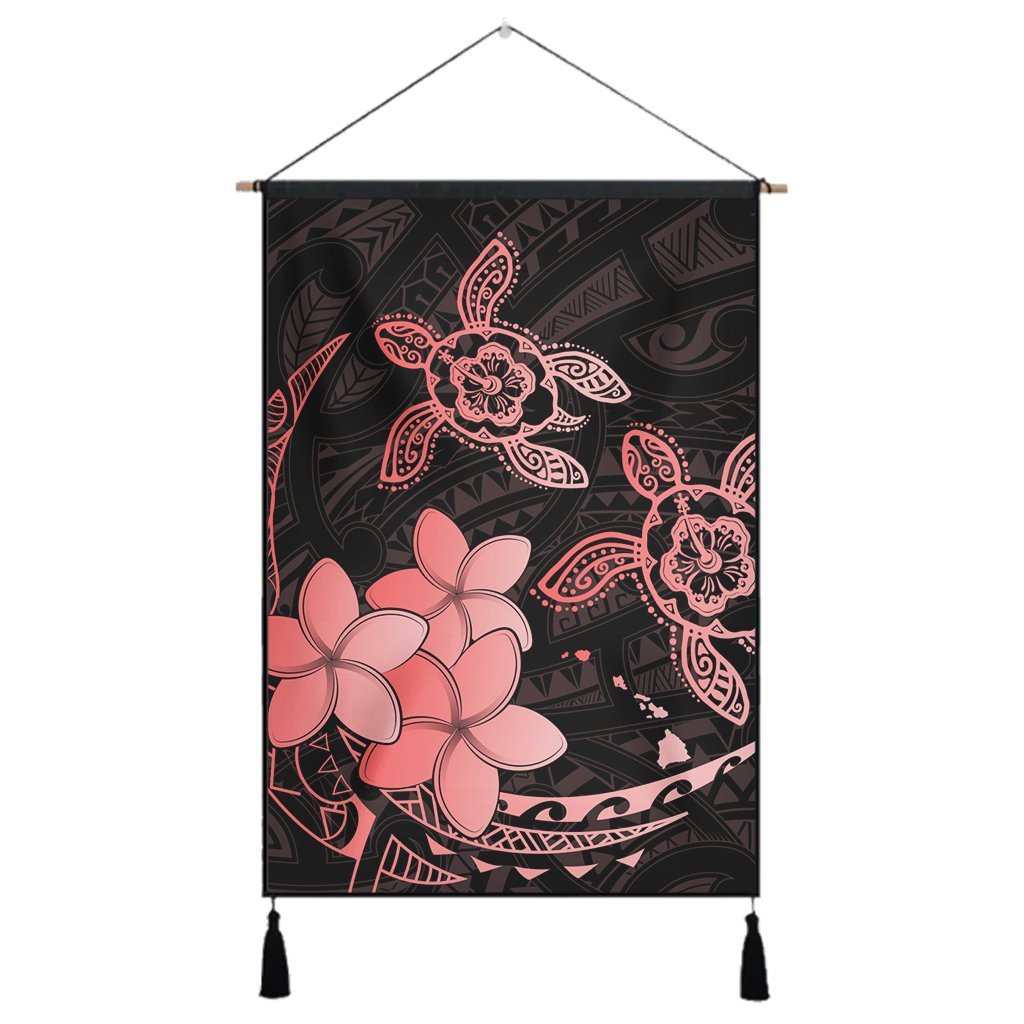 Hawaii Polynesian Turtle Plumeria Hanging Poster - Pog Style Red - AH Hanging Poster Cotton And Linen - Polynesian Pride