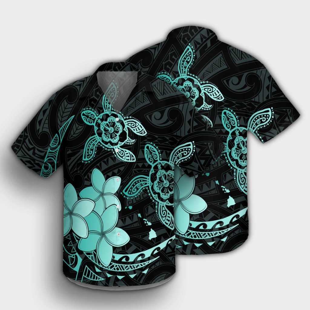 Hawaii Polynesian Turtle Plumeria Hawaiian Shirt - Pog Style Turquoise - AH - Polynesian Pride