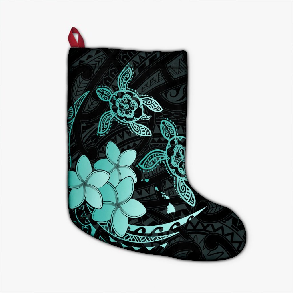 Hawaii Polynesian Turtle Plumeria Christmas Stocking - Pog Style Turquoise - AH Christmas Stocking 26 X 42 cm Black - Polynesian Pride