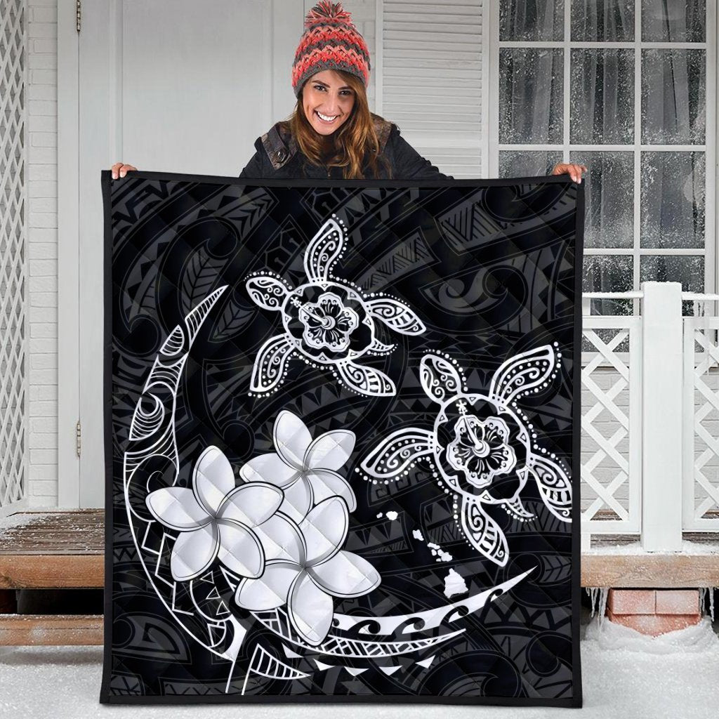 Hawaii Polynesian Turtle Plumeria Premium Quilts - Pog Style White - AH - Polynesian Pride